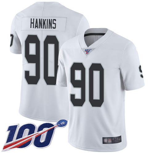Men Oakland Raiders Limited White Johnathan Hankins Road Jersey NFL Football #90 100th Season Jersey->nfl t-shirts->Sports Accessory